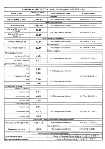 Тарифы на ЖКУ с 01.01.2026 года